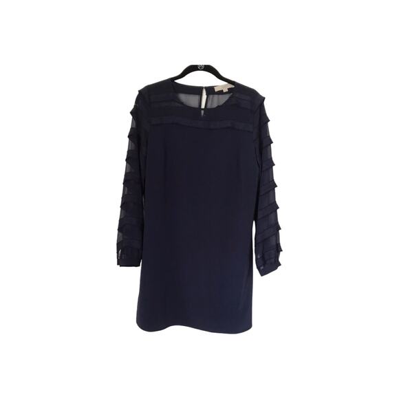 LOFT Dresses & Skirts - Loft Petites Dress Womens Size SP Navy Blue Striped Sheer Yoke Long Sleeve Shift